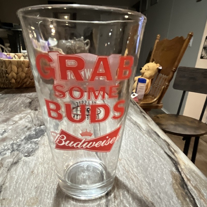 Budweiser "Grab Some Buds" Beer Pint Glass, Anheuser-Busch Classic 1918
