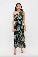 RIXO Leon Silk-Satin Midi Devoré
