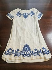 Lulus Womens Dress White Blue Medium Tale To Tell Floral Lined 100% Polyester