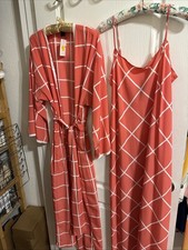 Natori Womens Small S Nightgown Robe Set Orange Pink Multi 2 Pc New P8