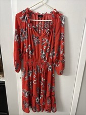 Talbots Red & White Smocked Midi Dress Size Large Petite, Flowers