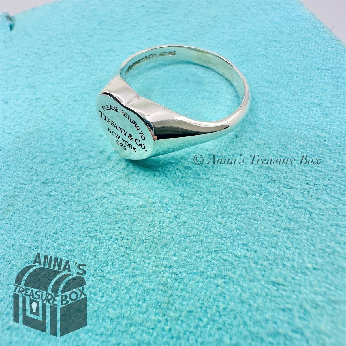 Return To Tiffany & Co. 925 Silver Heart Signet Ring Band Size 7.5