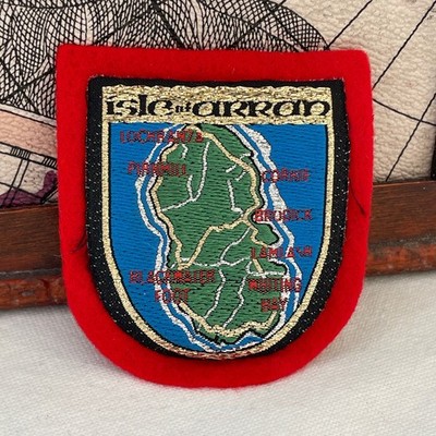 Vintage ISLE OF ARRAN Patch Karte Schottland Souvenir gewebt Stoffabzeichen zum Aufnähen