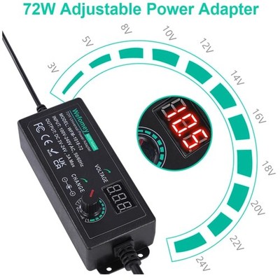 100V-240V AC to DC Converter 3V-24V 72W w/ Splitter