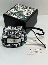 Gucci Trademark Sterling Silver Logo Striped Wide Band Ring 7