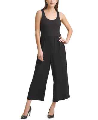 Calvin Klein Rayon Spandex Knit Jersey Cropped Jumpsuit W/Pockets Size  NWT $99