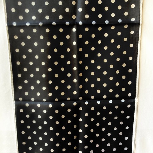 Vintage Scarf Wrap 100% Polyester Polka Dot 12" X 58" Long Rectangle Black White - Picture 3 of 10