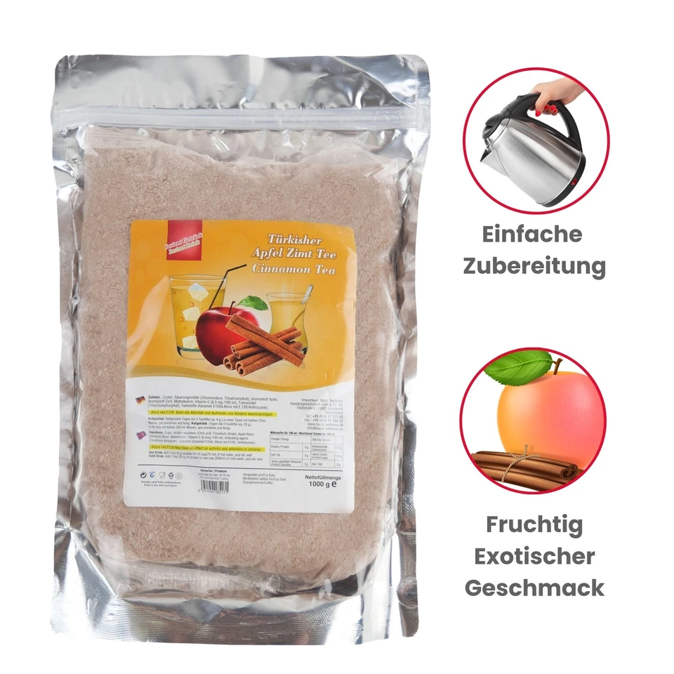 Apfeltee mit Zimtgeschmack Instant Tee 1 kg Türkischer Instanttee Pulver - Bild 3 von 4