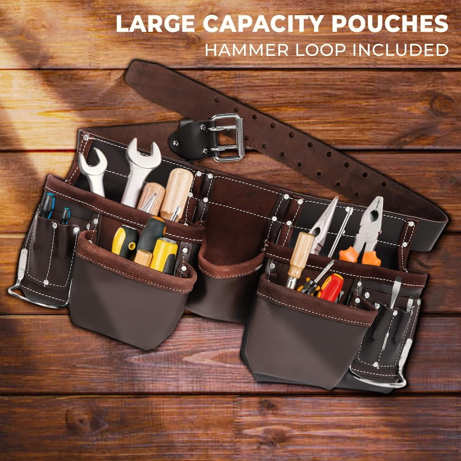 Oil-Tanned Leather Tool Pouch – 12 Pocket Belt for Electrical Construction