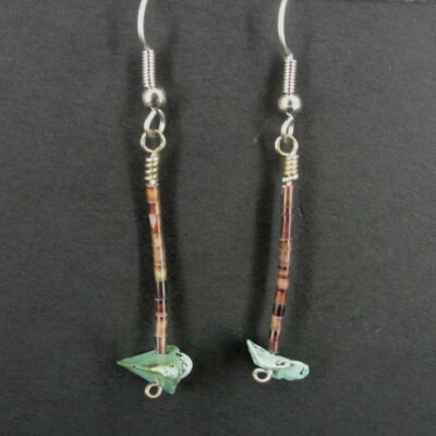 Earrings Turquoise Nugget Brown Beads Sterling Silver Wires Dangle Pierced P-303