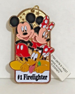Disney Parks Disneyland Resort Mickey Minnie & Pluto Keychain #1 Firefighter New