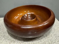 Vintage Caribcraft Solid Mahogany Nut Chip Dip Bowl Handmade in Haiti Numbered