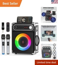 Karaoke Machine with Two Wireless Microphones, Portable Bluetooth Speaker wit...