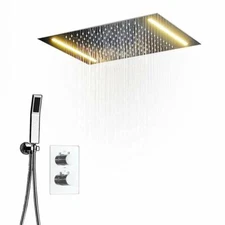Ceiling Mounted Rain Shower System, Handheld Shower LED - 14"x20", Gold