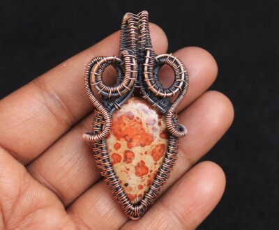 Beautiful Asteroid Jasper Gemstone Copper Wire Wrap Pendant Jewelry Oxidize N256