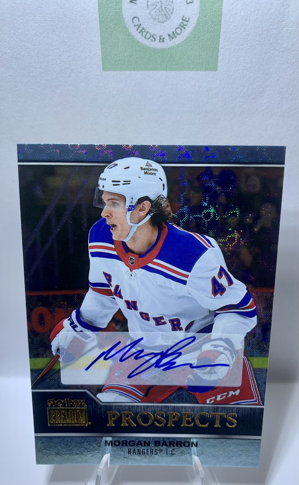 MORGAN BARRON RANGERS 2021-22 SKYBOX METAL UNIVERSE BLUE SAPPHIRE PROSPECTS AUTO