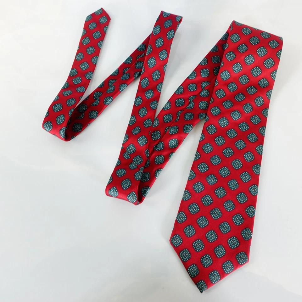 Foulard Medallón Cuello Corbata Para Hombres Rojo Tejido Seda Ivy League Traje BERT PULITZER EE. UU. Foto 3 de 4