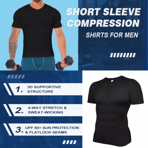 Camisa de compresión para hombre capa base torso deportivo manga corta gimnasio seco rápido camiseta - Imagen 7 de 26