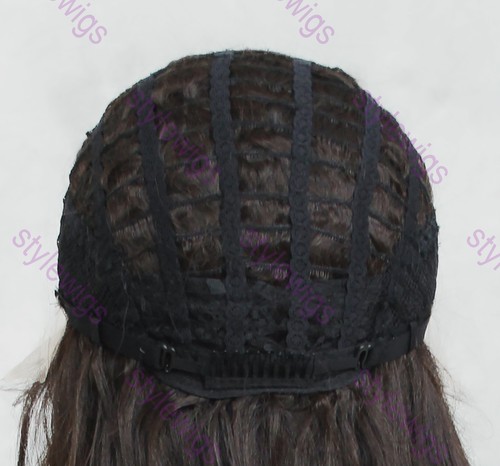 Peluca marrón oscuro larga onda de cuerpo calor OK frente de encaje mezcla de cabello humano EVGE - Imagen 11 de 11