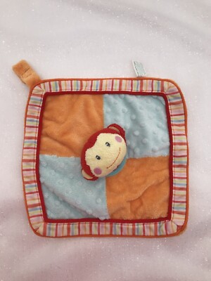 RUSS Baby Monkey Orange Blue Red Minky Dots Security blanket Pacifier Holder Boy