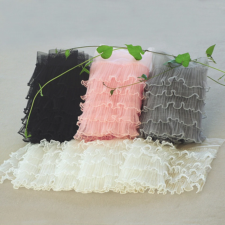 1Y 5 Layers Lace Trim Ruffles Edging Pleated Mesh Wedding Dress Clothing Sewing - Image 2 of 4