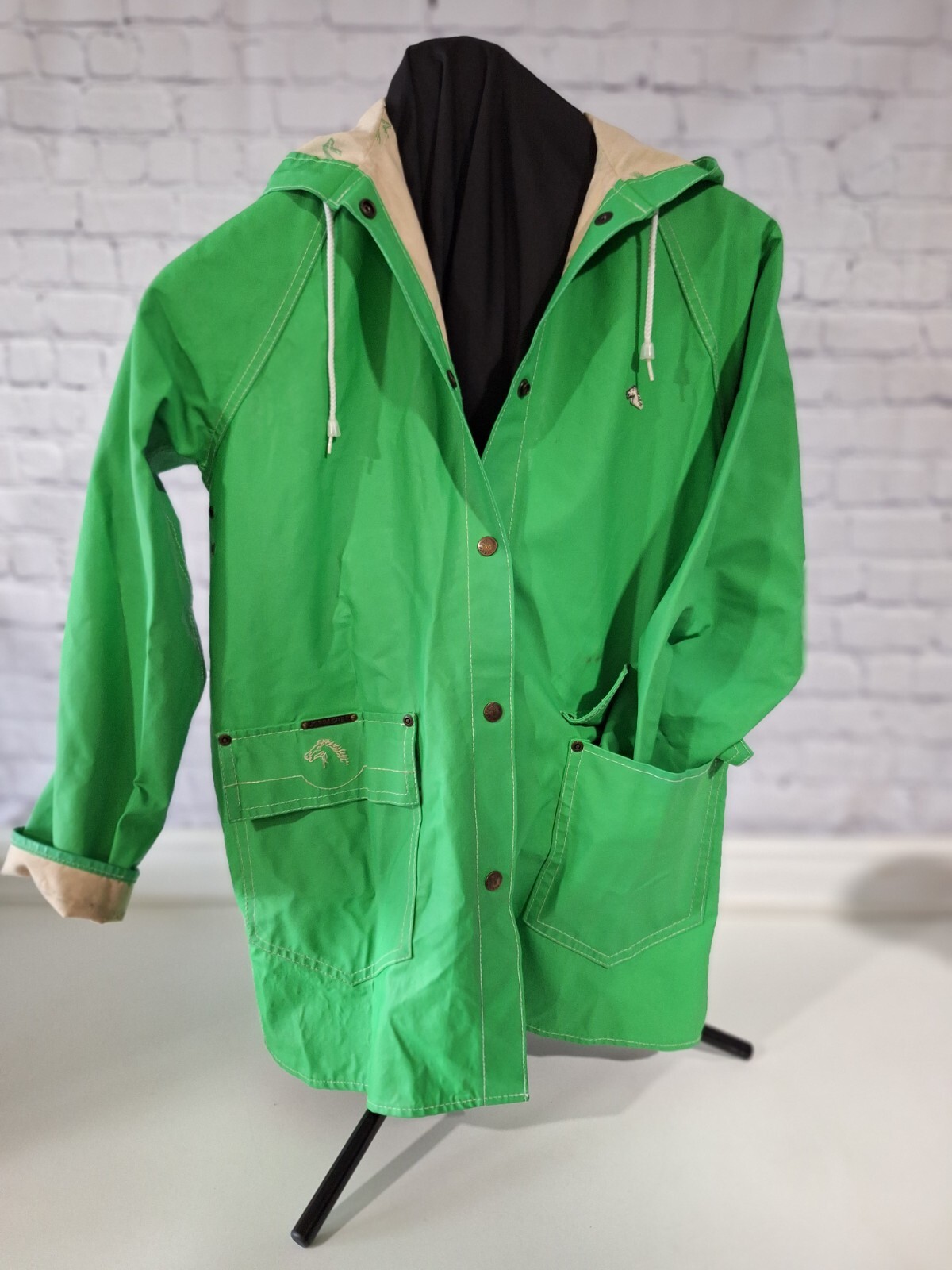 Impermeabile cappotto giacca vintage Kelly verde Jordache cappuccio logo pony