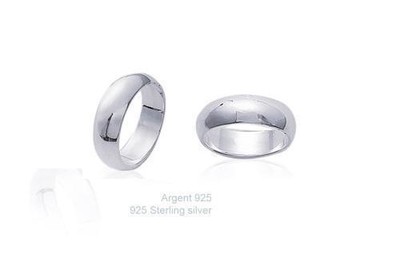 Alliance En Argent Massif 925 Rhodié - Jonc Lisse Bombé 6mm, Taille 62 - Neuf Avec étiquettes, Unisexe