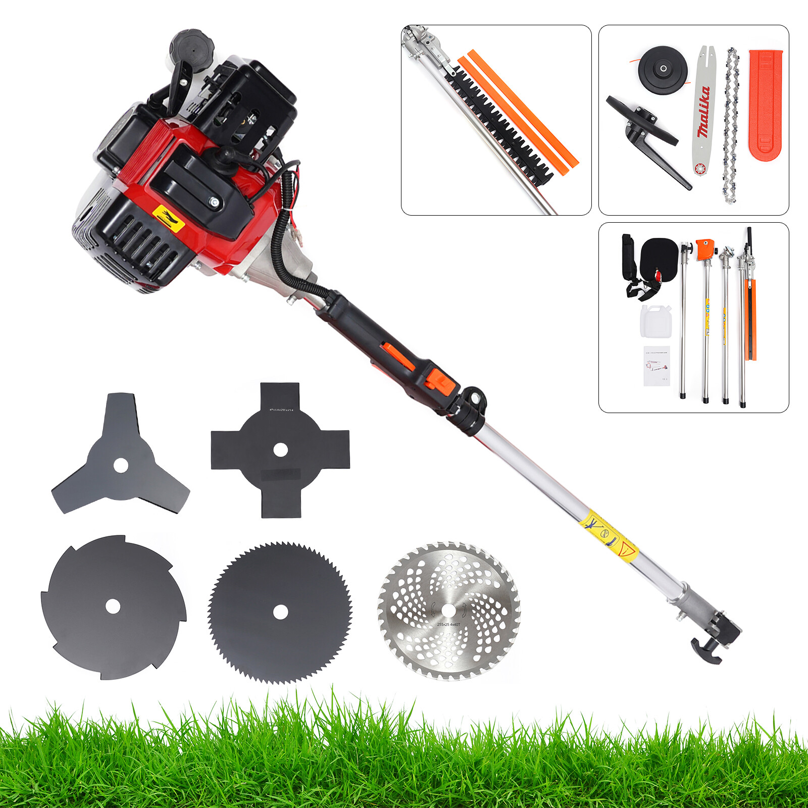 52CC 10-in-1 2-Stroke Gas String Trimmer and Brush Cutter with Straight Shaft