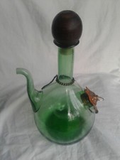 Vintage 1960's Handblown Italian Green Glass Wine Decanter Carafe w/Ice chamber