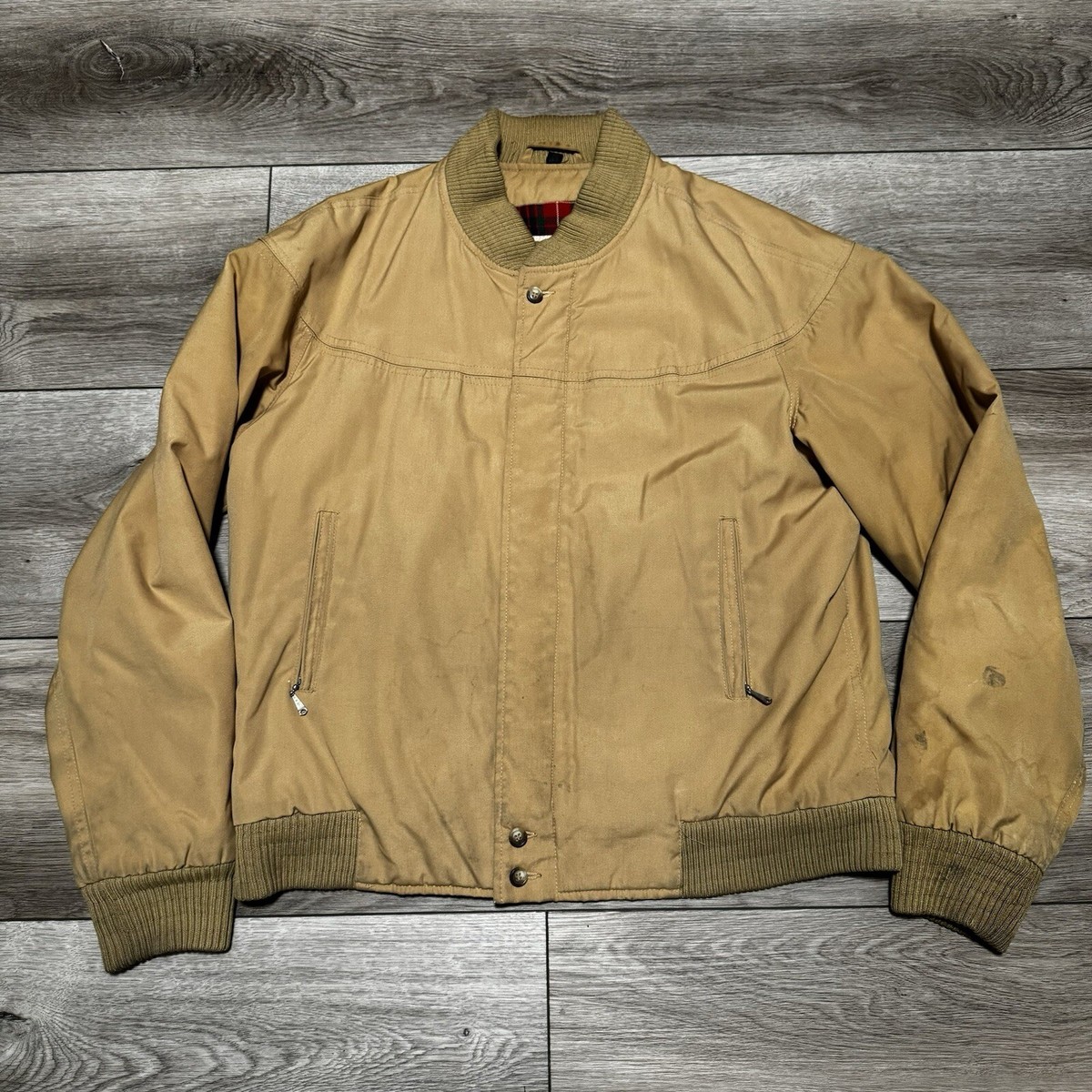 Baracuta 114 Van Heusen Vtg 80's G-9 Harrington Jacket Beige Red
