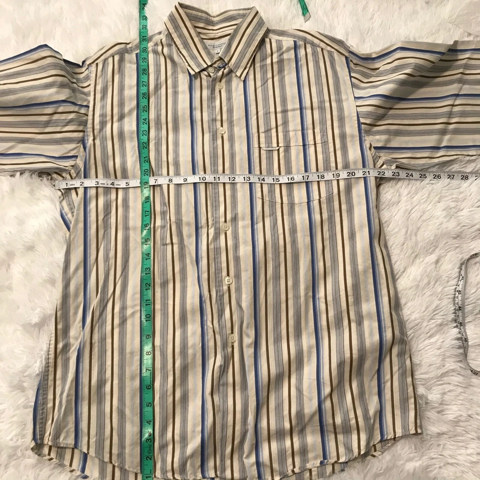 Camisa a Rayas Alex Cannon Para Hombres Talla Grande Manga Larga Con Botones Azul Marrón Foto 4 de 4