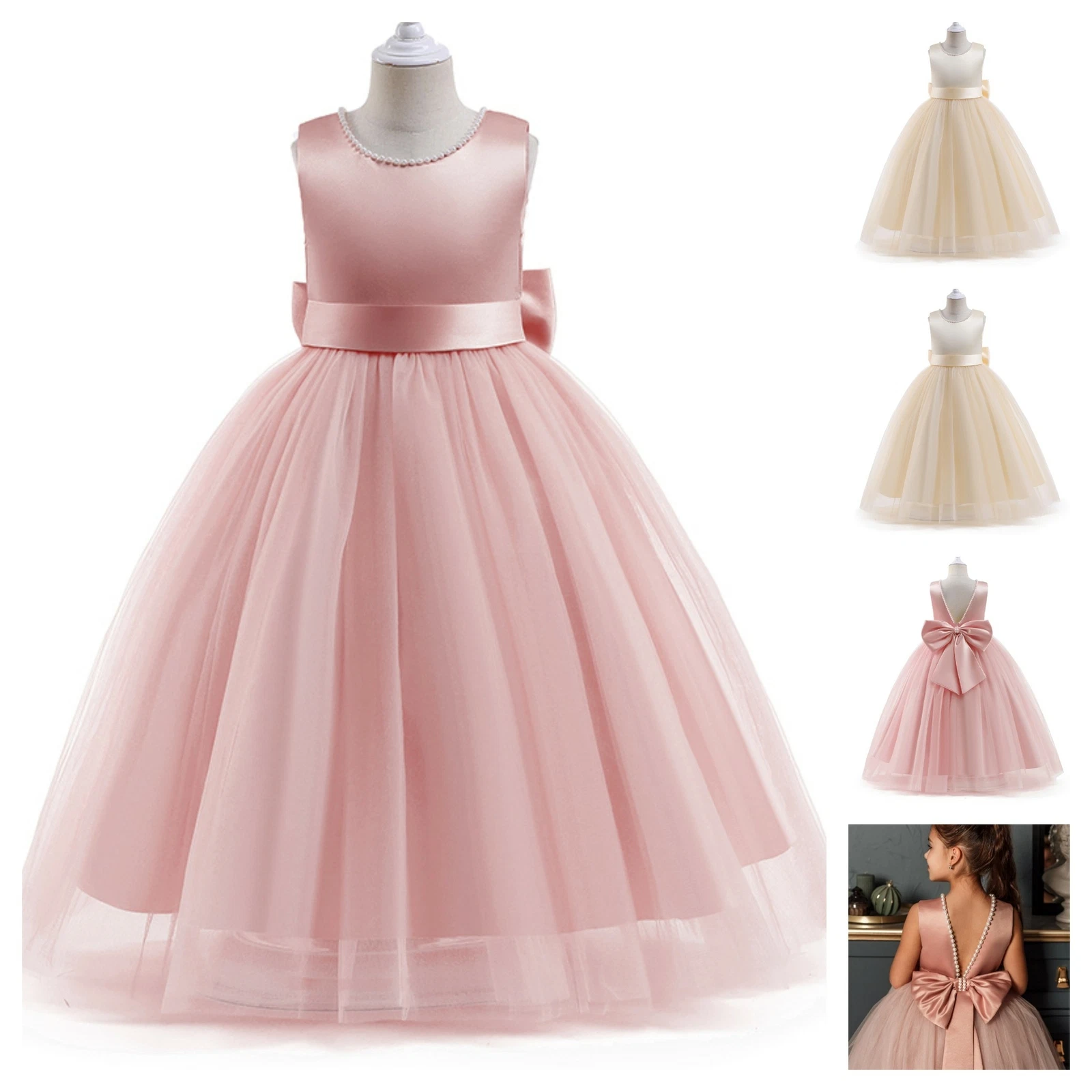 New Party Wear Satin and tulle flower girl dresses Wedding Princess Kids Clothes