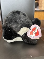 Vintage Puffkins Toby Orca Whale Plush by Swibco Retired Rare Date Of Birth Tag