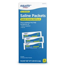 Equate Natural Saline Powder Packets Sinus Wash Refills for Allergies 50 Count