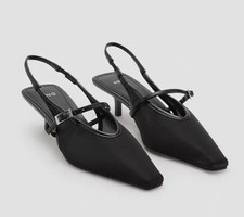 NEW MANGO MNG BLACK MESH BUCKLE SLINGBACK KITTEN HEEL HEELS SHOES 36 US 6