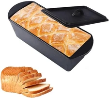 Cast Iron Bread Pan with Lid - 2LB Capacity (13x5 Inch) Large Pullman Loaf Pan f