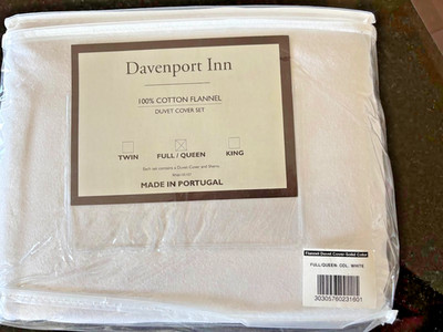 Davenport Inn 100% Cotton Flannel Full/Queen Duvet Set White NWT