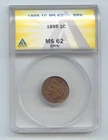 1895 Indian Head Cent, ANACS MS-62 BRN, Brown