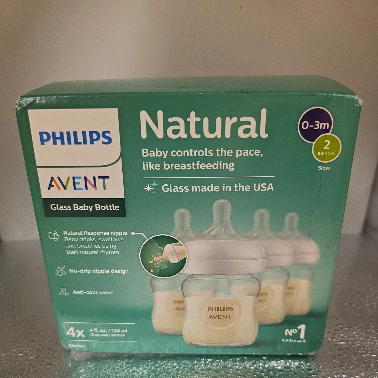 Philips Avent Natural Response Newborn 4 Glass Baby Bottles 4 oz Each Open Box