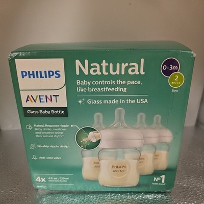 Philips Avent Natural Response Newborn 4 Glass Baby Bottles 4 oz Each Open Box