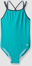 Speedo Girls' Kids Blue Crisscross Solid One-Piece Strap Swimsuit Size 16