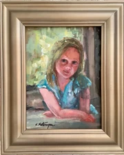 Original Framed Impressionism Portrait  Children Oil Painting 12x9”  Signed
