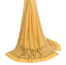 Sushila Vintage Yellow Wedding Dupatta 100 Pure Silk Woven Floral Long Stole