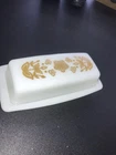 Pyrex Vintage Covered Butter Dish Gold Butterfly Pattern No Chips #72-B