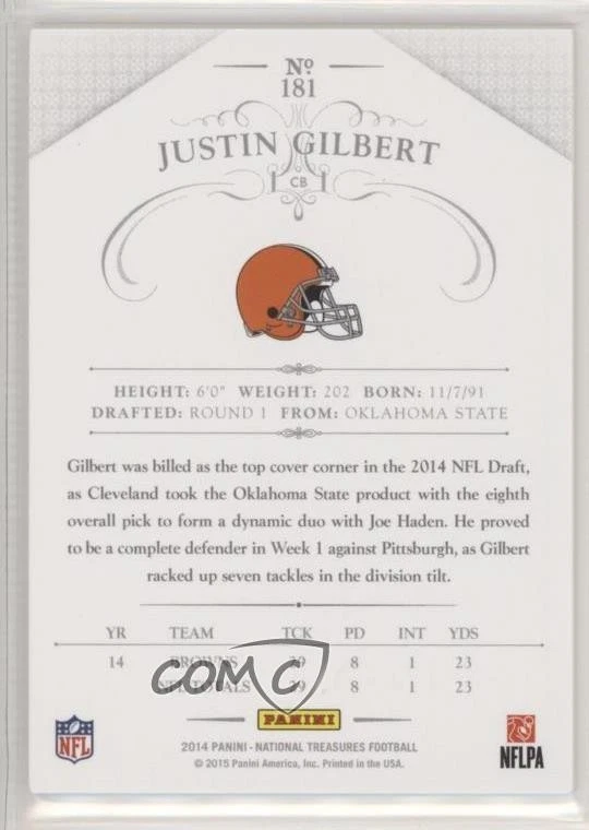 2014 Panini National Treasures Century Gold /10 Justin Gilbert #181 Rookie RC - Image 2 of 2