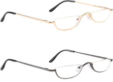 Half Frame Reading Glasses, Half Metal Moon Readers for Women Men 2 Pairs 2.00