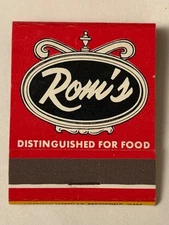 Rom’s Italian Restaurant Full Matchbook Broaster House Sturbridge Fiskdale MA