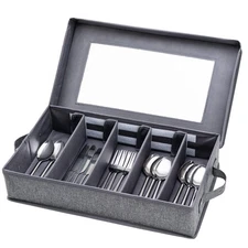 Silverware Storage Box Flatware Utensil with Removable Lid and Adjustable