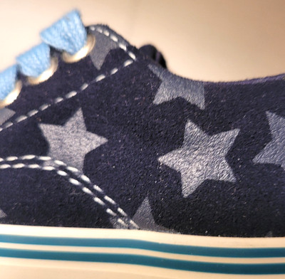 Morgan & Milo Sneaker Kids 6.5 Boys Girls Blue Suede Shoes STARS Lace Up Unisex