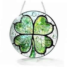 Shamrock Stained Glass Style Hanging Ornament, Irish Clover Window Decor for